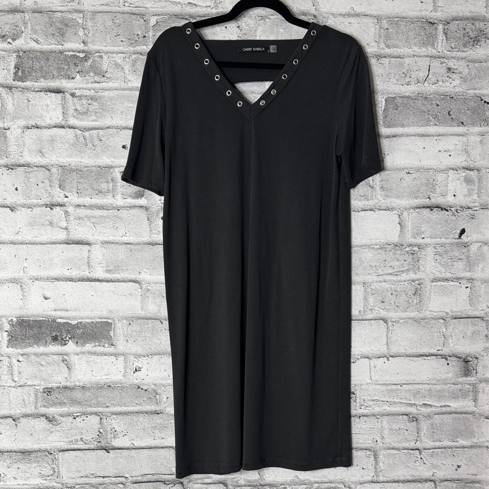 Gabby Isabella Black Midi Dress with Eyelet Accents
